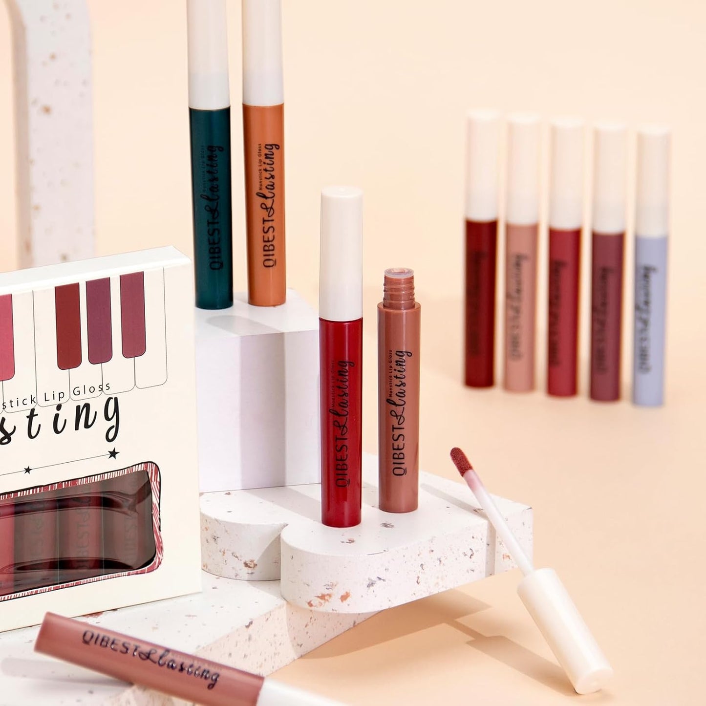 12Pcs Matte Liquid Lipstick Set for Girls & Women, 24 Hours Long Lasting Waterproof Nude & Dark Red Lip Gloss Makeup Kits, Velvet Non-Stick Cup Mate Duracion 24 Horas Originales Lip Stains (Set 01, 1)