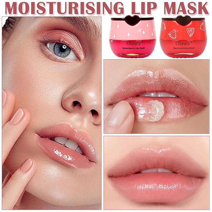 Bee Lip Balm Honey Pot,3 PCS Strawberry&Honey&Watermelon Lip Sleeping Mask,Hydrating Prevention Dry and Cracked Lip Scrubs Exfoliator Lip Care,Moisturizing Lip Mask Overnight Reduces Lip Lines