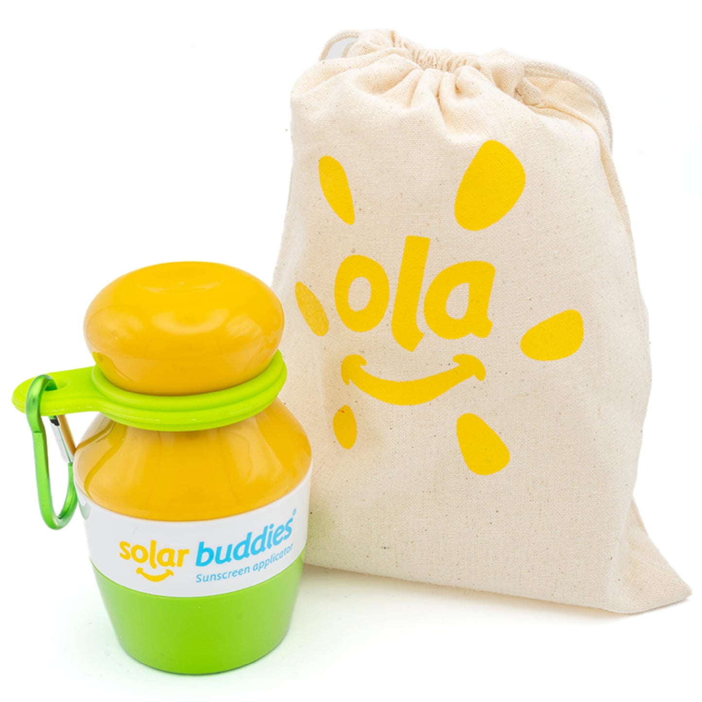 Green Bag Bundle Set For Solar Buddies Refillable Roll On Sunscreen Suncream Applicator Bag Bundle With Applicator Carabina Clip For Families, Kids, Adults, Travel Set