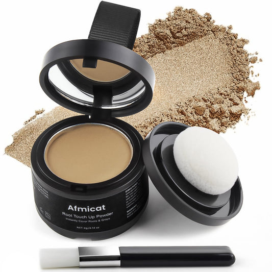Afmicat Root Touch Up Powder, Hairline Powder for Thinning Hair, Instantly Cover Grey Hair, Root Cover Up for Women & Men, Bald Spots, Grooming, Beard Line (Medium Blonde, 0.14 Ounce (Pack of 1))