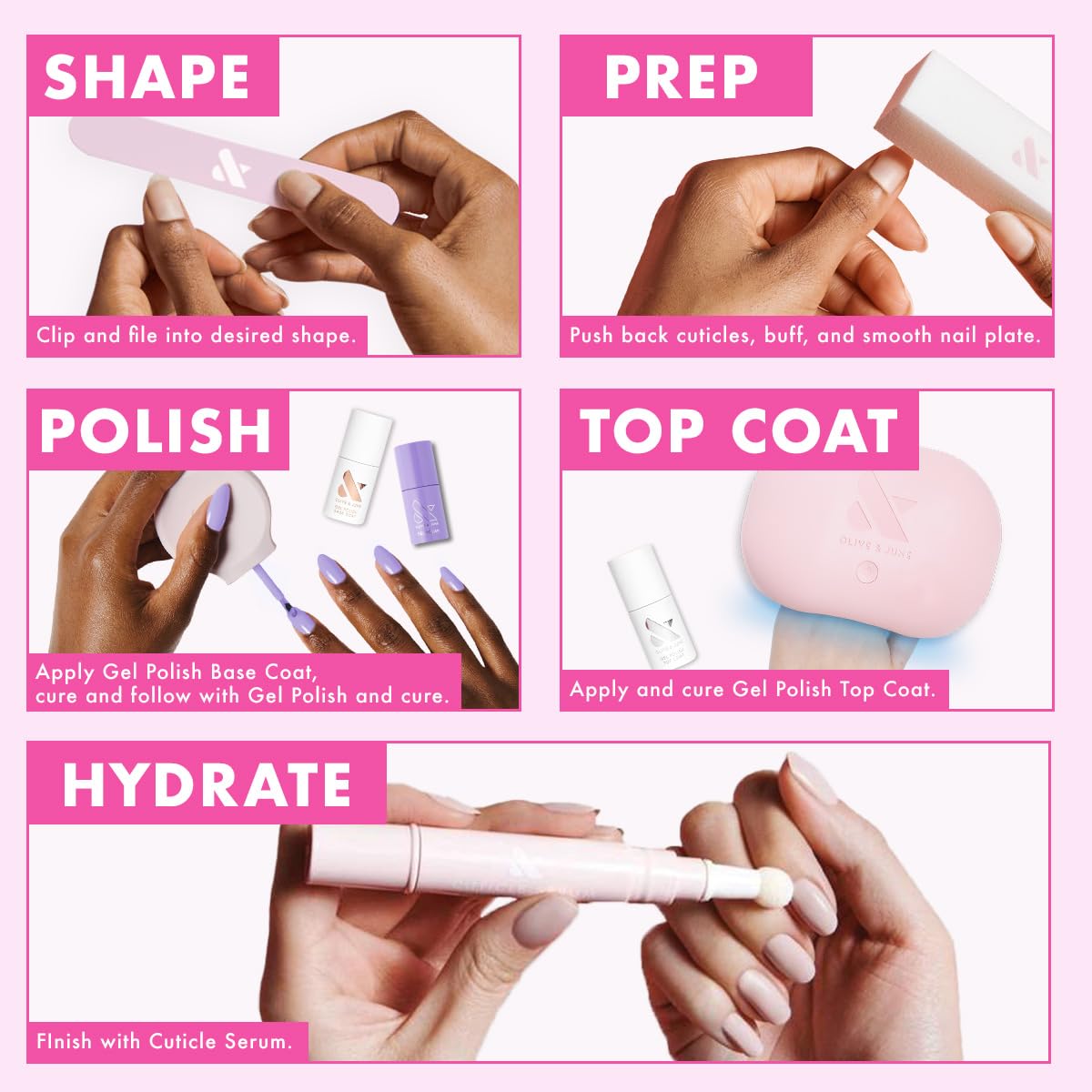 Olive & June Gel Polish | UV LED Nail Lamp Needed | Long Lasting Formula | Up to 21 Days of Wear | Damage-Free Removal | Salon-Quality Manicure, Pedicure at Home | CCT | Sheer Pink