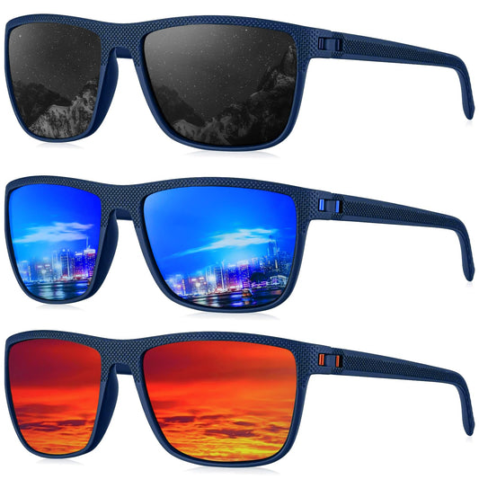 KALIYADI Polarized Sunglasses Men, Lightweight Mens Sunglasses Polarized UV Protection Driving Fishing Golf (Frame Blue|Lens Black/Dark Blue/Red)