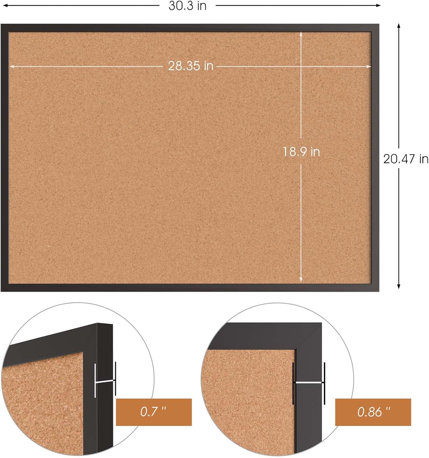 Board2by Cork Board Bulletin Board 20“ x 30”, Black Wood Framed Corkboard, Office Board for Wall Cork, Large Wall Mounted Notice Pin Board with 16 Push Pins for School, Home & Office