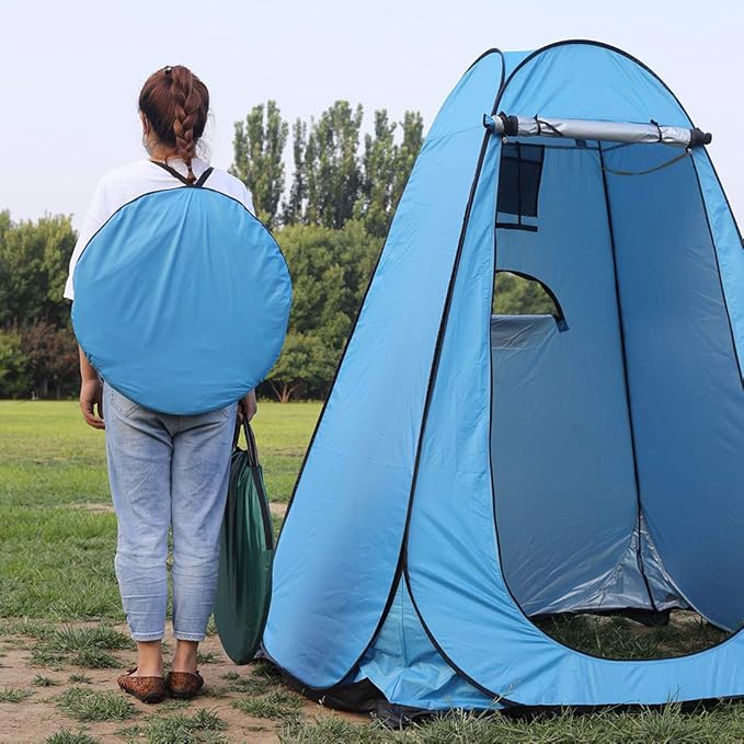WOWCASE 1-2 Person Large Space Pop Up Shower Privacy Shelter Tent with 3 Windows, Outdoor Waterproof Silver Anti-UV Coated Portable Dressing Room, Privacy Shower Tents for Camping Beach Isolation Sun Shelter Picnic Fishing
