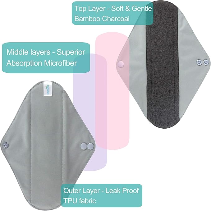 Leekalos Reusable Menstrual Pads - Bamboo Menstrual Cloth Pads | Light Incontinence Pads | Reusable Sanitary Pads - Pack of 6, 1 Cloth Mini Wet Bag