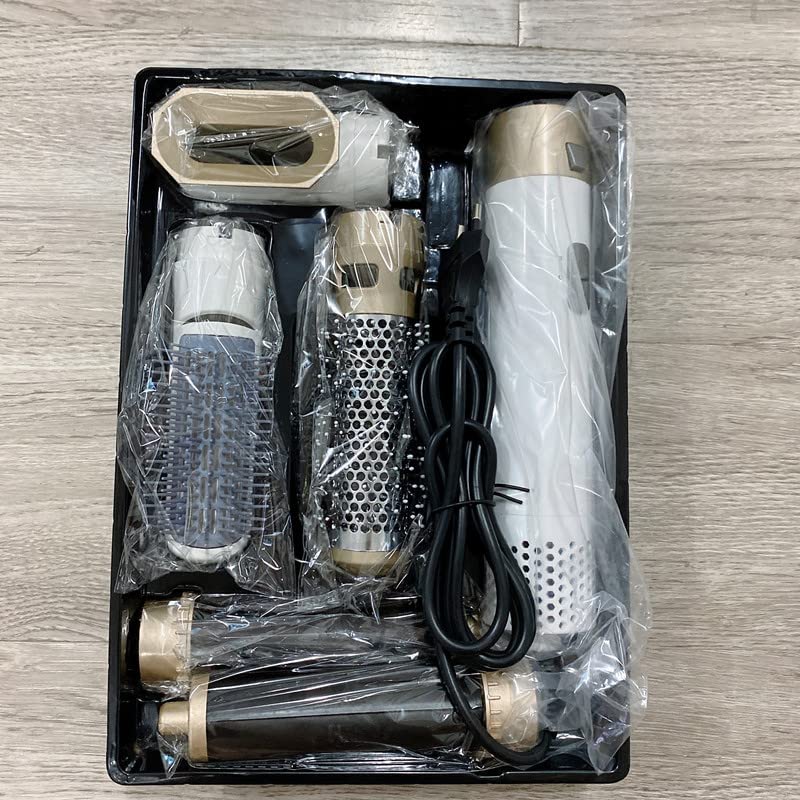 5-in-1 hot air comb, hair dryer, automatic curling iron, straight hair styling comb (Gold)