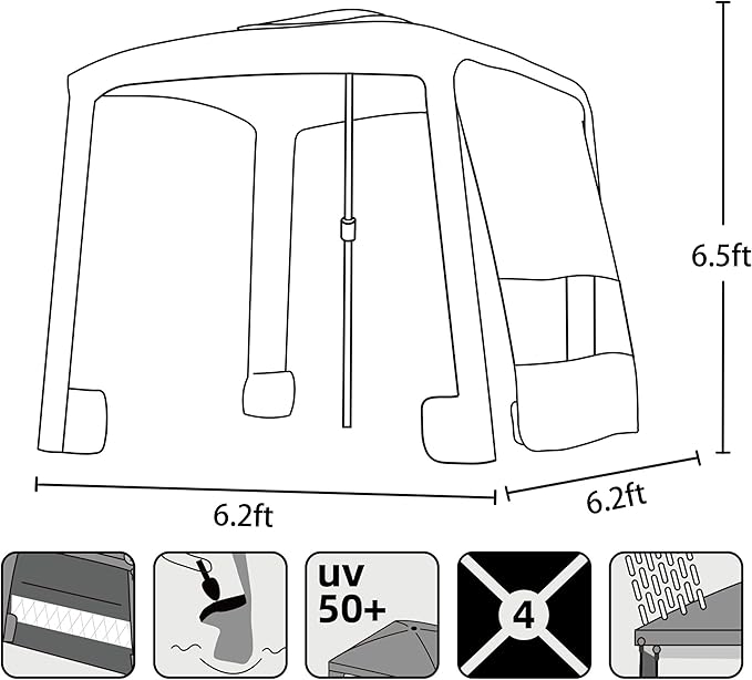 AMMSUN Beach Cabana, 6.2'×6.2' Beach Canopy, Easy Set up and Take Down, Cabana Tent with Sand Pockets, Instant Sun Shade with Side Wall, Turquoise