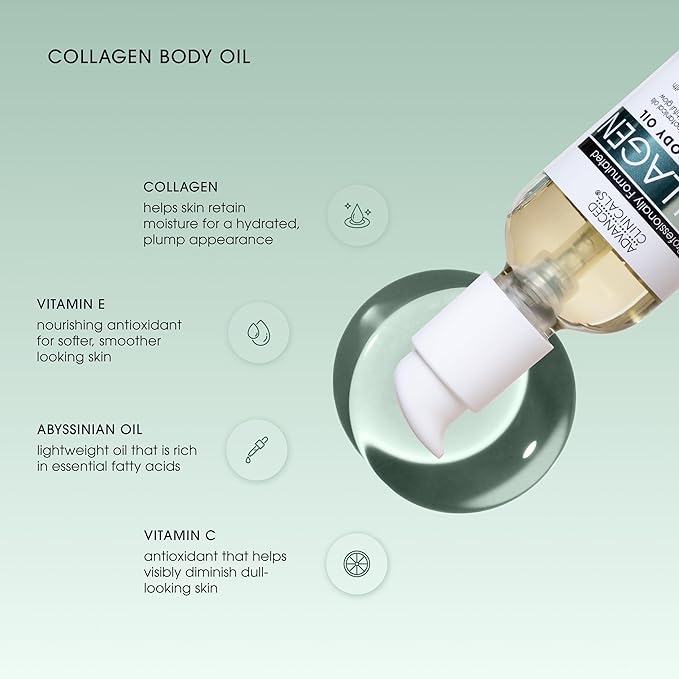 Advanced Clinicals Collagen Body Oil + Vitamin C Brightening Body Oil Moisturizer 2pc Skincare Set - Nourishing, Brightening, & Firming Massage Oil To Improve Look Of Crepe Skin + Dark Spots, 2PC Set