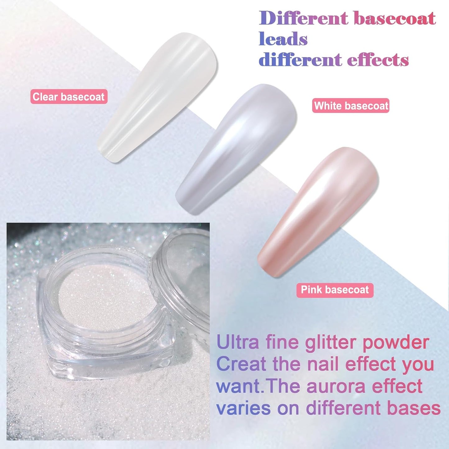 SIUSIO White Pearl Chrome Nail Powder,Iridescent Aurora Powder Metallic Mirror Effect Pigment Pearlescent Mermaid Pigment Pearl Glitter Dust Kit, Nail Art Decoration, Resin Craft