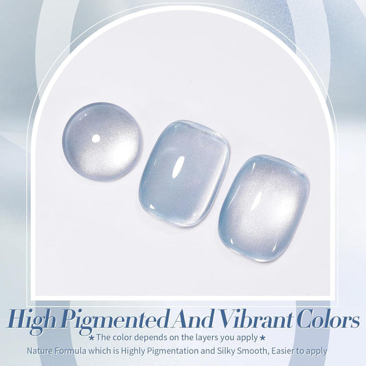 Born Pretty Cat Magnetic Eye Gel Nail Polish, Blue Moonlight Cat Magnetic Gel, Glass Shiny Effect Blue Soak Off Nail Art Salon Manicure Home Gift 15ml