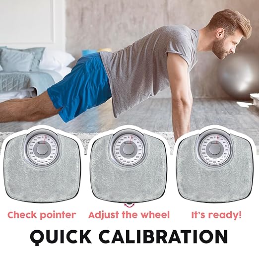 Adamson A25 Scales for Body Weight - Up to 400 LB - New - 5.3" Dial on 12.4" x 10.2" Platform - Anti-Skid Rubber Surface - Bathroom Scale Analog - Durable with 20-Year Assurance - w/Rug - Grey