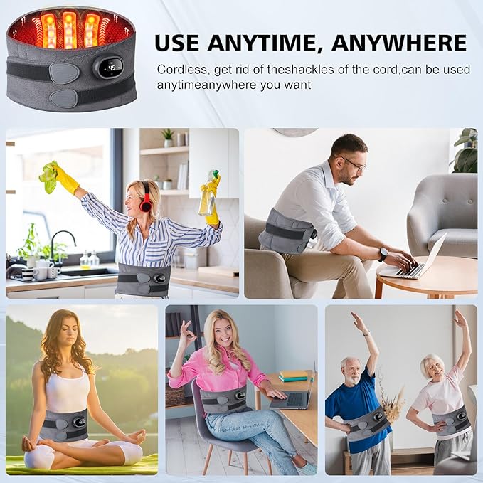 Cordless Heating Pad for Back Pain Relief, Lumbar Massaager with Heat, Heated Back Belt Abdomen Warmer Lumbar Support