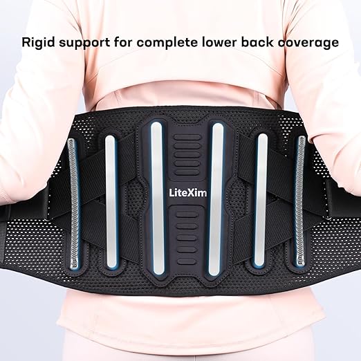 Pro Back Brace for Men Women Lower Back Pain Relief with Rigid Bionic Support & Massager Pad, Air Mesh Lumbar Belt for Sciatica, Hernia Disc, Scoliosis, Adjustable Brace for Spinal (Black, Small(Belly: 27"-33"))