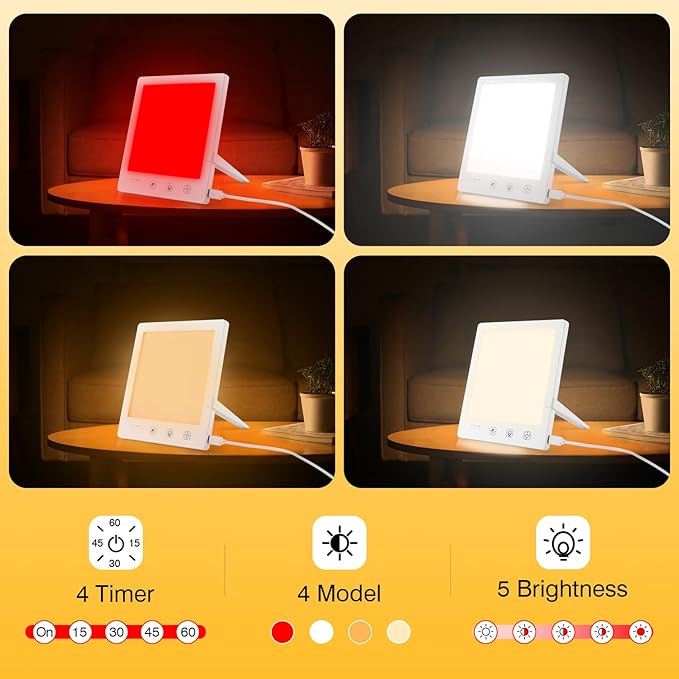Light Therapy Lamp and Red Light Therapy for Face, UV-Free Sun Lamp with 660nm Red Light and 12000 Lux Bright White Light, Detachable Stand for Boosting Mood & Improving Skin Heal-th.