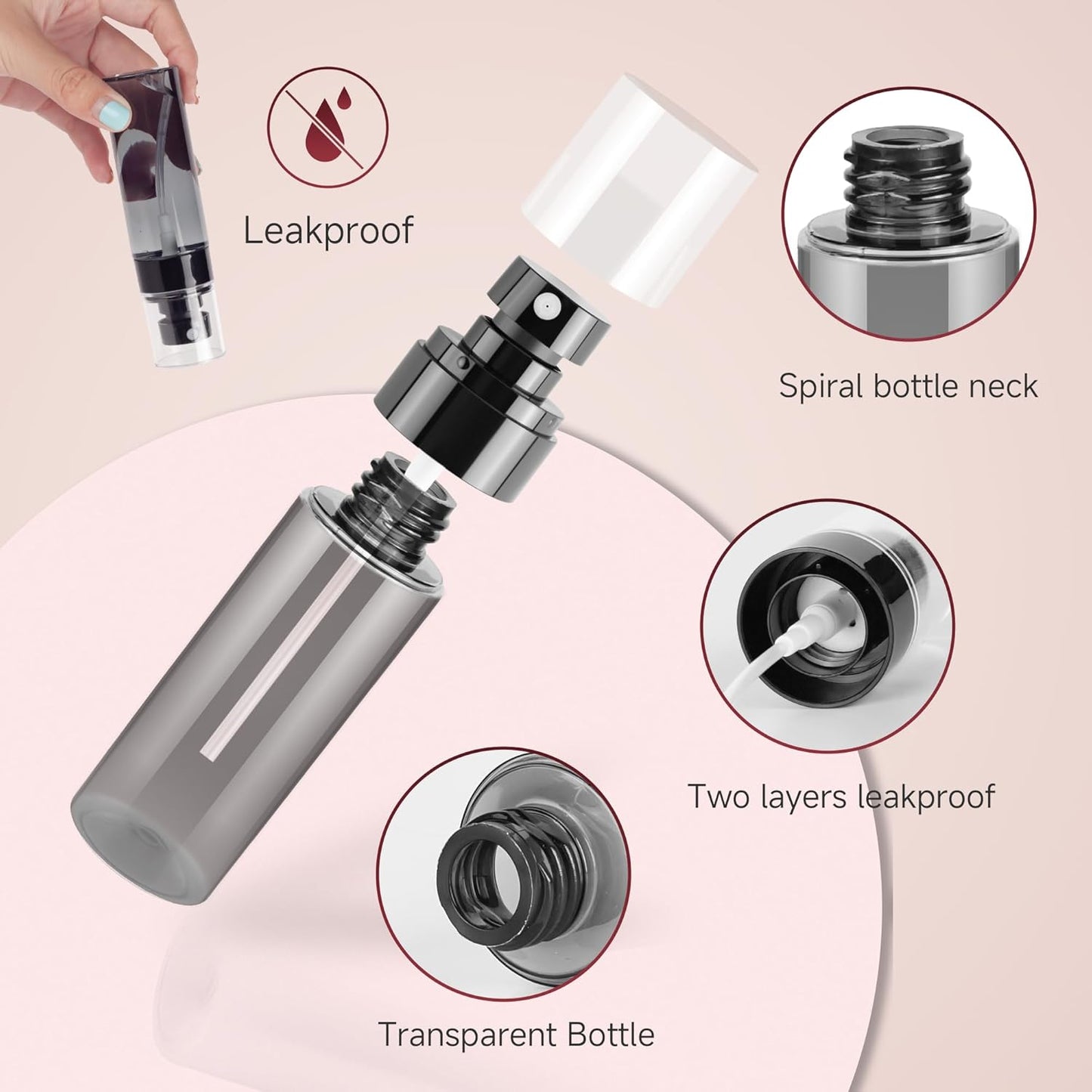 3Pack Small Spray Bottles, Black Plastic Fine Mist Mini Mister Bottles for Hair, Cleaning, Salons, Planting, Skin Care
