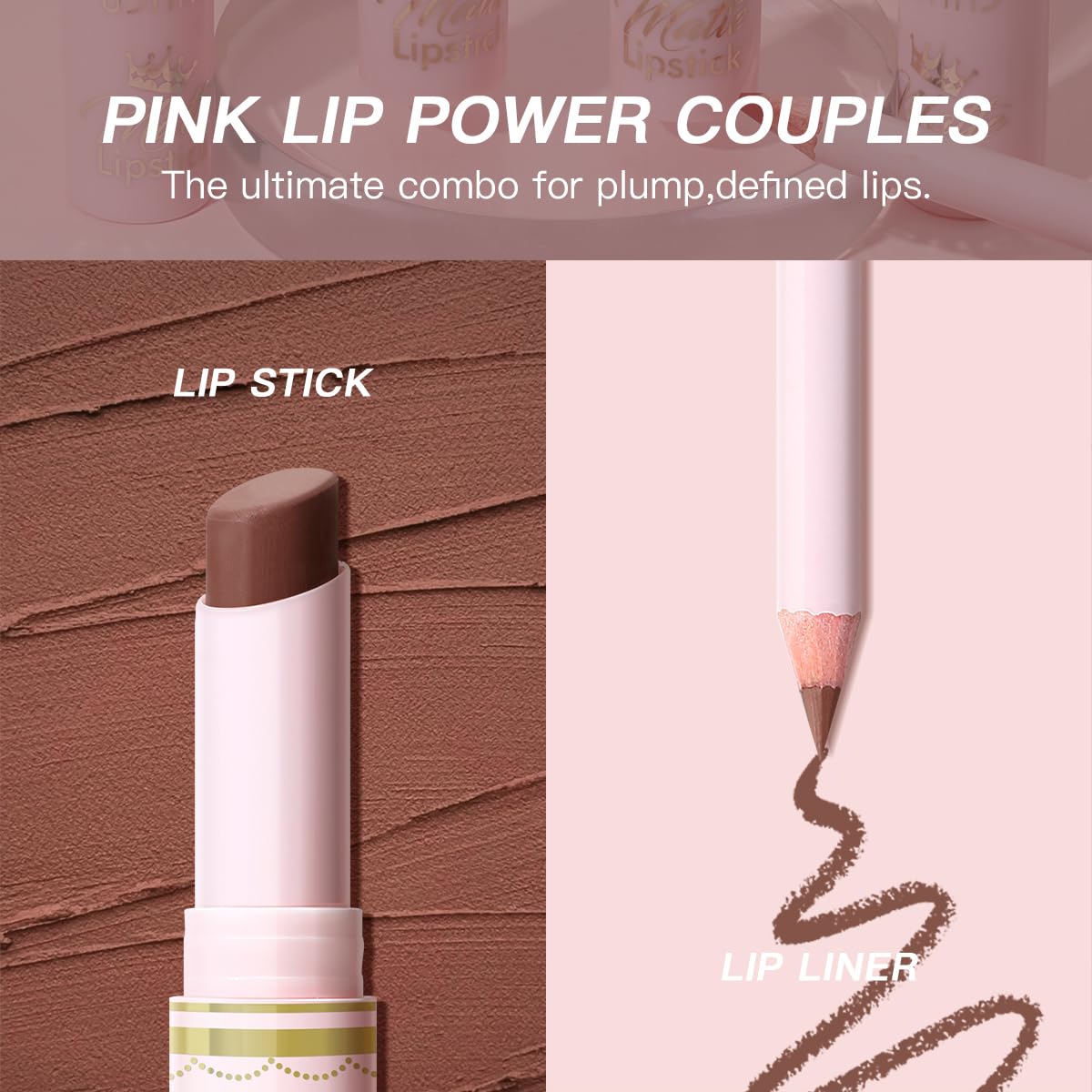 USHAS Lipstick and Lip Liner Combo Set 2 in 1 Waterproof Lipstick and 24H Lip liner Set Long Lasting Lipsticks for Women, Matte Lipstick Pen with Lip Liner Makeup Kits Set (S14, Pack of 1)