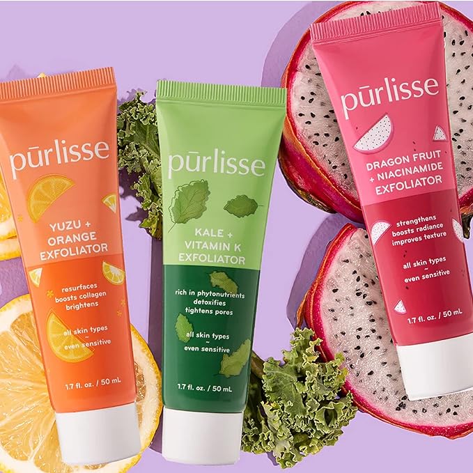 pürlisse Dragonfruit + Niacinamide Face Exfoliator Scrub - Exfoliating Face Wash for Radiance & Improved Texture - Strengthens Skin Barrier, Reduces Blemishes & Fights Signs of Aging (1.7 Fl oz)