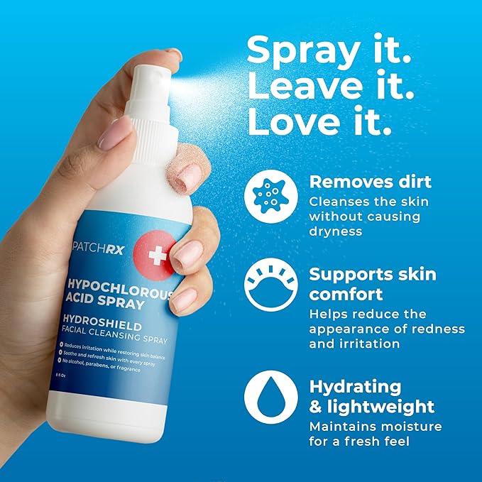 Hypochlorous Acid Spray for Face (8oz, Reduces Acne), Targets Bacteria - HOCL Facial Cleanser Acne Spray for Face, Body, Eczema, Pimples, Breakouts & Overall Skin Recovery (Reduces Redness)
