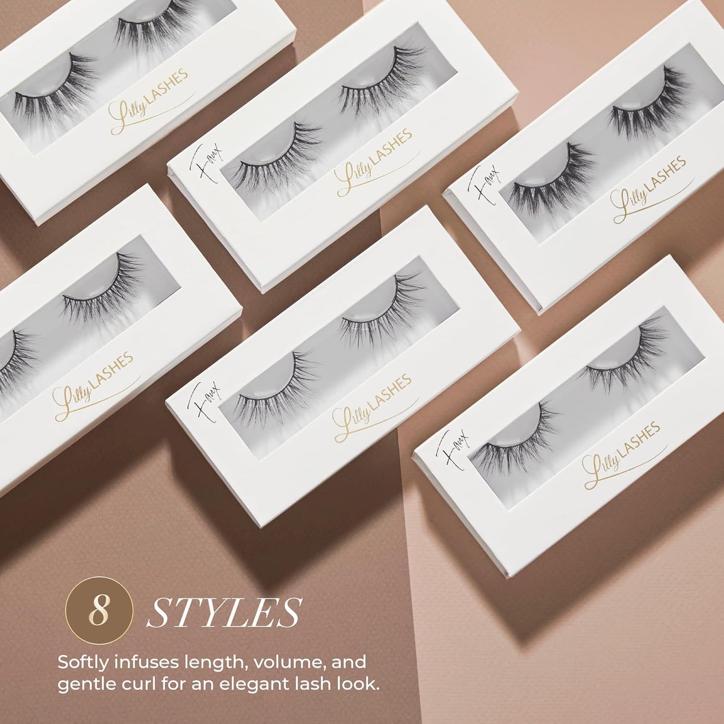 Lilly Lashes Miami Lite Faux Mink Strip Lashes, Light Brown, Reusable, No Glue Included