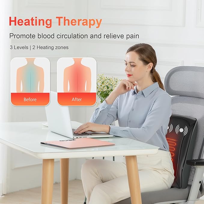 COMFIER Back Massager with Heat,3D Deep Kneading Shiatsu Neck and Back Massager with Vibration & Heat, Neck Back Massage Pillow as Gift for Women Men-Home Office Use