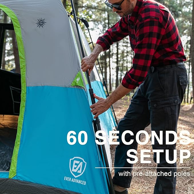 EVER ADVANCED 6 Person Blackout Camping Tent Instant Cabin Tents for Family with Rainfly, 60s Easy Setup, Water-Resistant