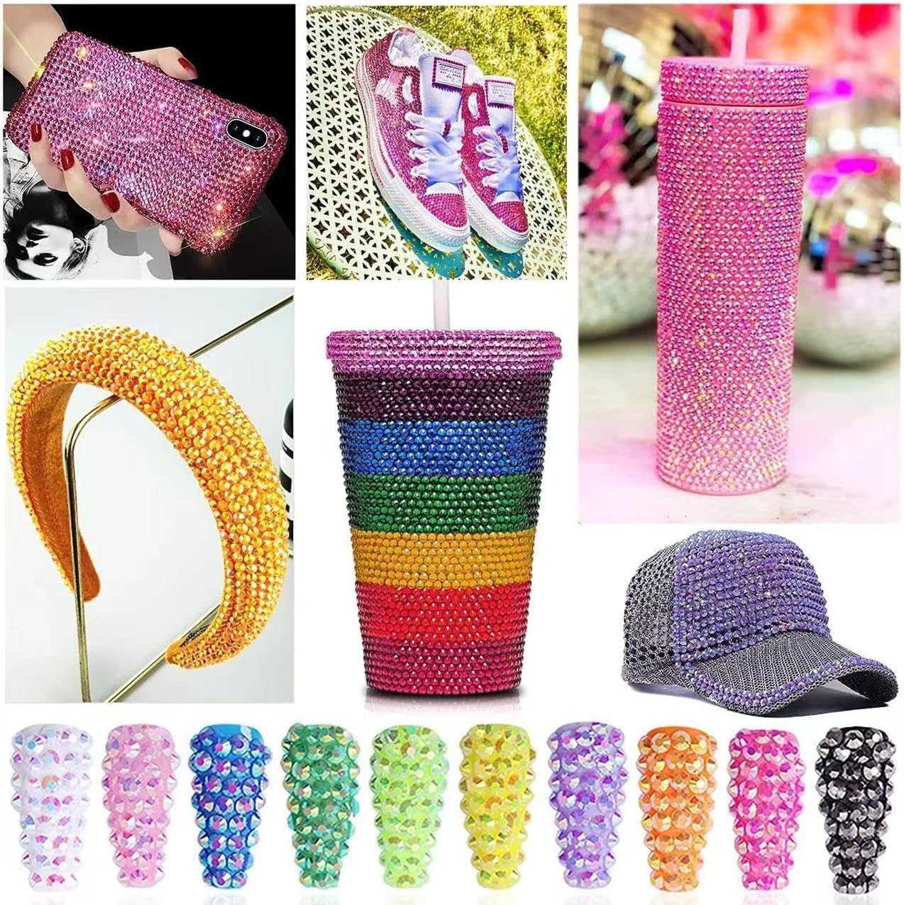 Rhinestones for Bedazzling with B7000 Glue, Pink Light Blue 2mm 3mm 4mm 5mm 6mm (SS8-SS30) Non-Hotfix Flatback Diamonds Kit, Baby Blue Nail Crystals Gems Beads for Bedazzle Crafting, DIY Nail Art