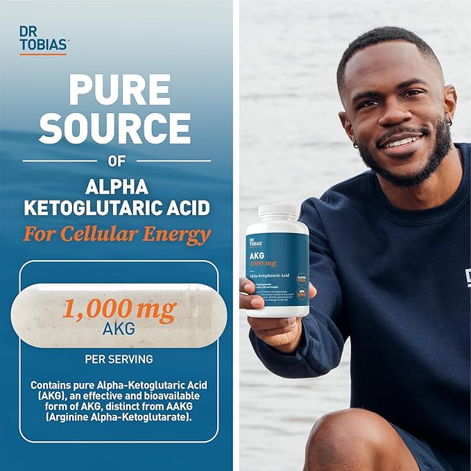 Dr. Tobias AKG Supplement & Vitamin D3 - Optimize Cellular Energy & Bone Health with High-Potency Vitamin D & Bioavailable AKG, Non-GMO