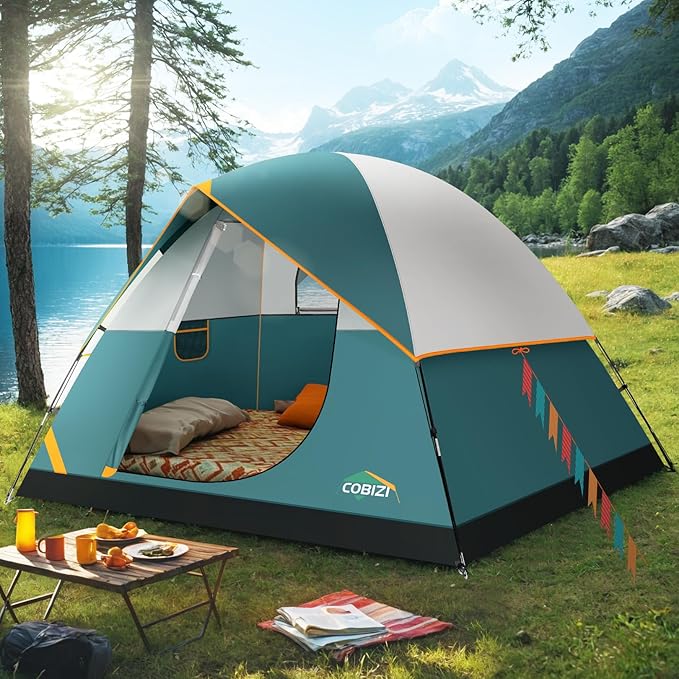 COBIZI Camping Tent, 4/6 Person Easy Setup Waterproof Windproof Backpacking Tent with Removable Rainfly, Lightweight Portable Outdoor Family Tents for Camping, Travel, Fishing, Hiking, Scouts