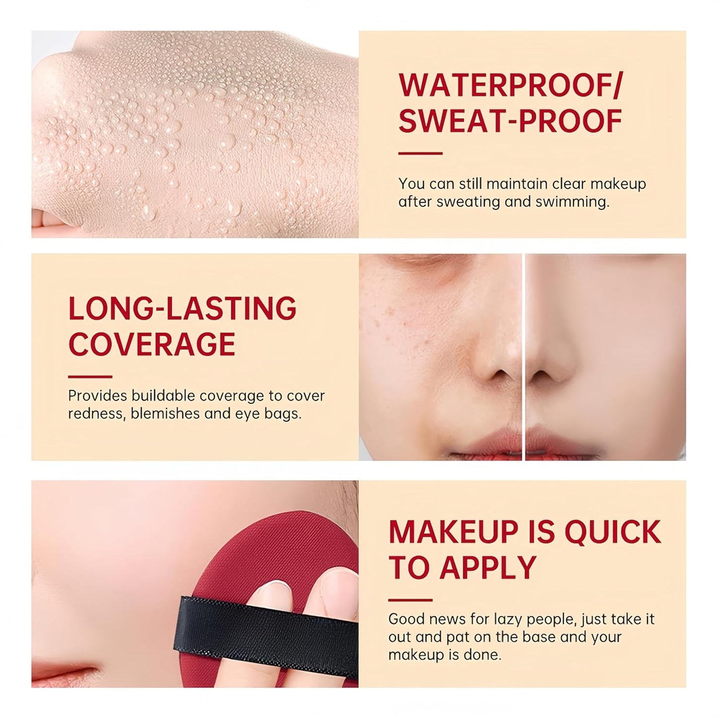 MAEPEOR Cushion Foundation 9 Colors Full Coverage Weightless Satin Glow Foundation Hydrating Long-Lasting Cushion BB Cream (Color 07)