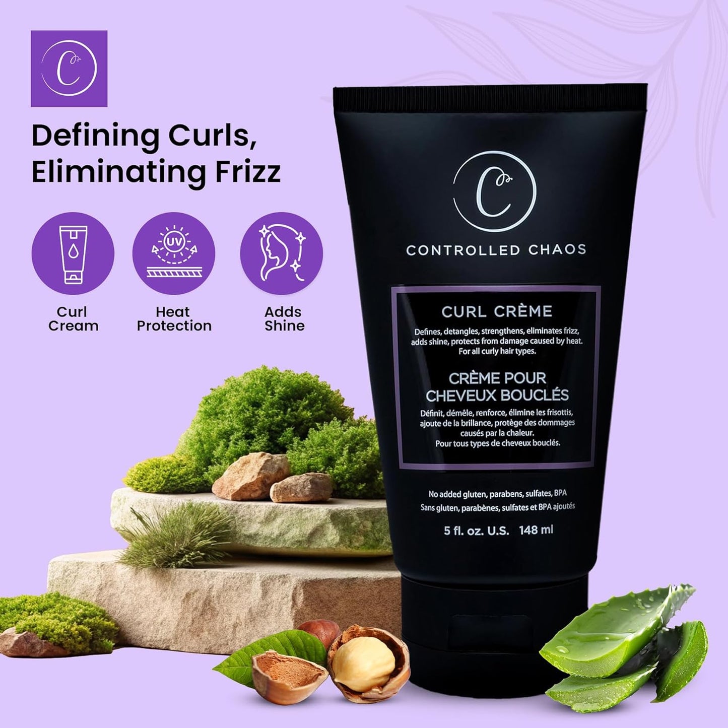 Controlled Chaos Curl Cream for Curly Hair Defining Cream with Shea Butter for Long Lasting Frizz Free Curls – Sulfate & Paraben Free Aloe Vera Curling Cream for Wavy Hair, Made in USA(5Oz)