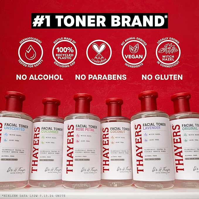 THAYERS Alcohol-Free Rose Petal Witch Hazel Facial Toner for Glowing Skin, Soothing, Hydrating, Refreshing Toner for All Skin Types, 12oz (Packaging May Vary)