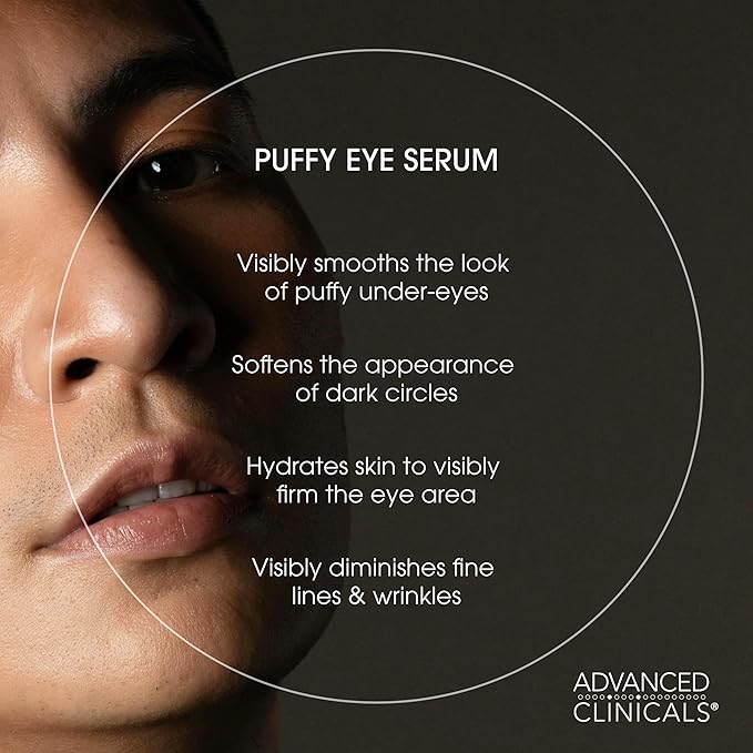 Advanced Clinicals Puffy Eye Under Eye Serum | Visible Anti Aging Brightening Vitamin C + Caffeine Serum Helps Improve Look Of Puffiness, Fine Lines, Dark Circles, & Uneven Skin Tone, 2-Pack