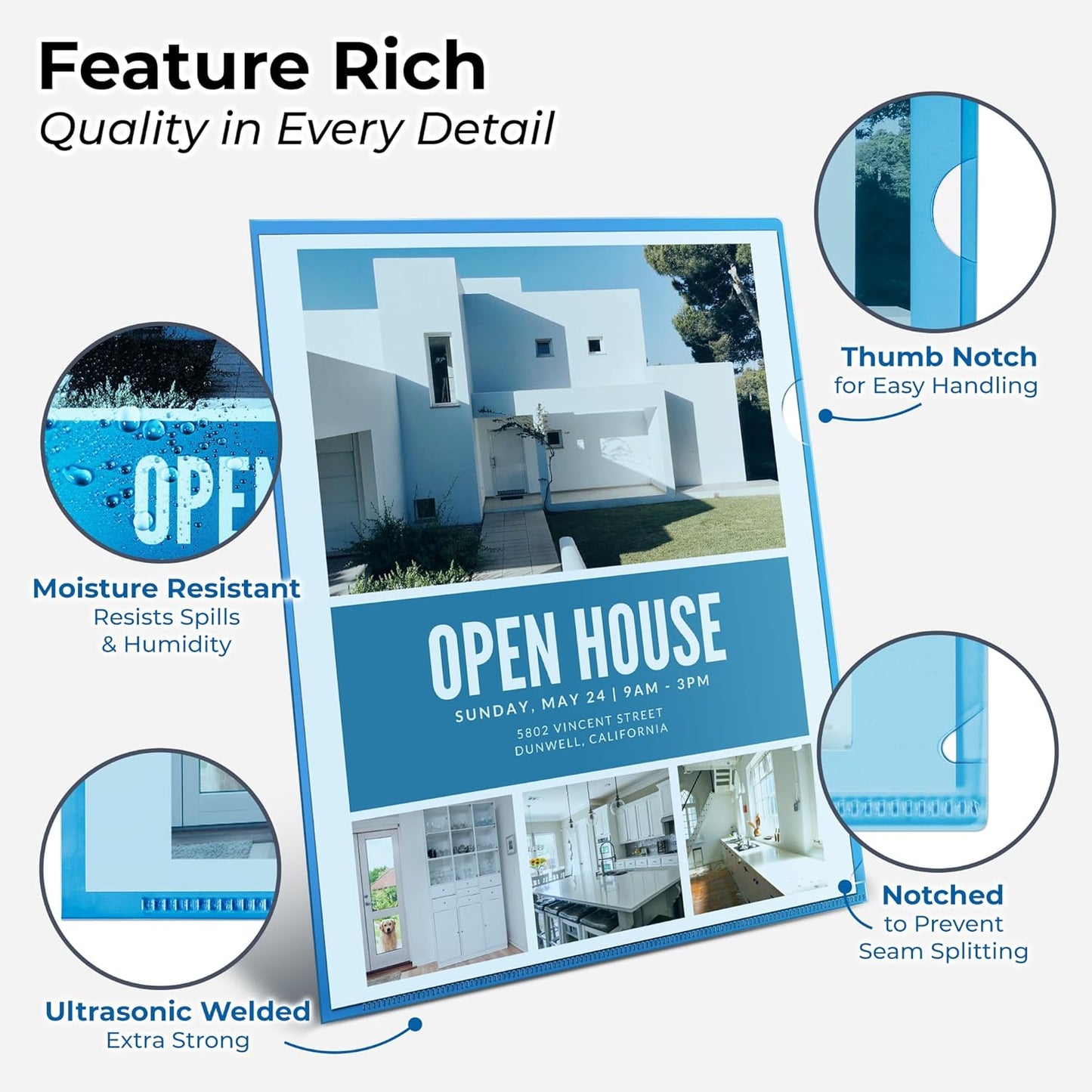 Dunwell Clear Folders for Documents, Plastic 8.5x11 File Sleeves for Document Protection, Filing, Storage, Organization (36 Pack) Colorful Folders with Pockets, Durable Letter Size Document Holder