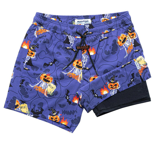 maamgic Mens Swim Trunks with Compression Liner 5" Stretch Athletic Swimming shorts Quick Dry with Zipper Pockets No-Chafing Board Shorts Halloween Party X-Small