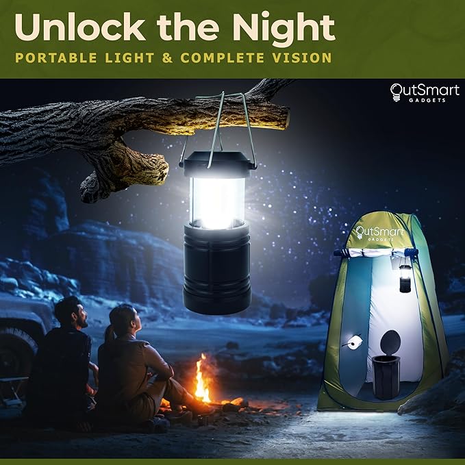 Outdoor Portable Toilet Set for Adults with Camping Night Lantern, Folding XL Toilet, Pop Up Privacy Tent and Carry Bags, Multipurpose Potty, Washable and Foldable for RV Travel