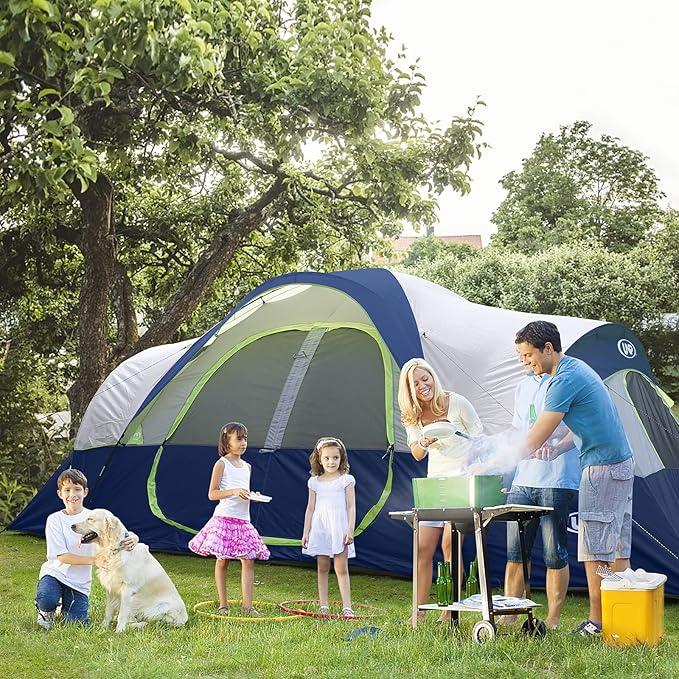 UNP Camping Tent 10-Person-Family Tents, Parties, Music Festival Tent, Big, Easy Up, 5 Large Mesh Windows, Double Layer, 2 Room, Waterproof, Weather Resistant, 18ft x 9ft x78in