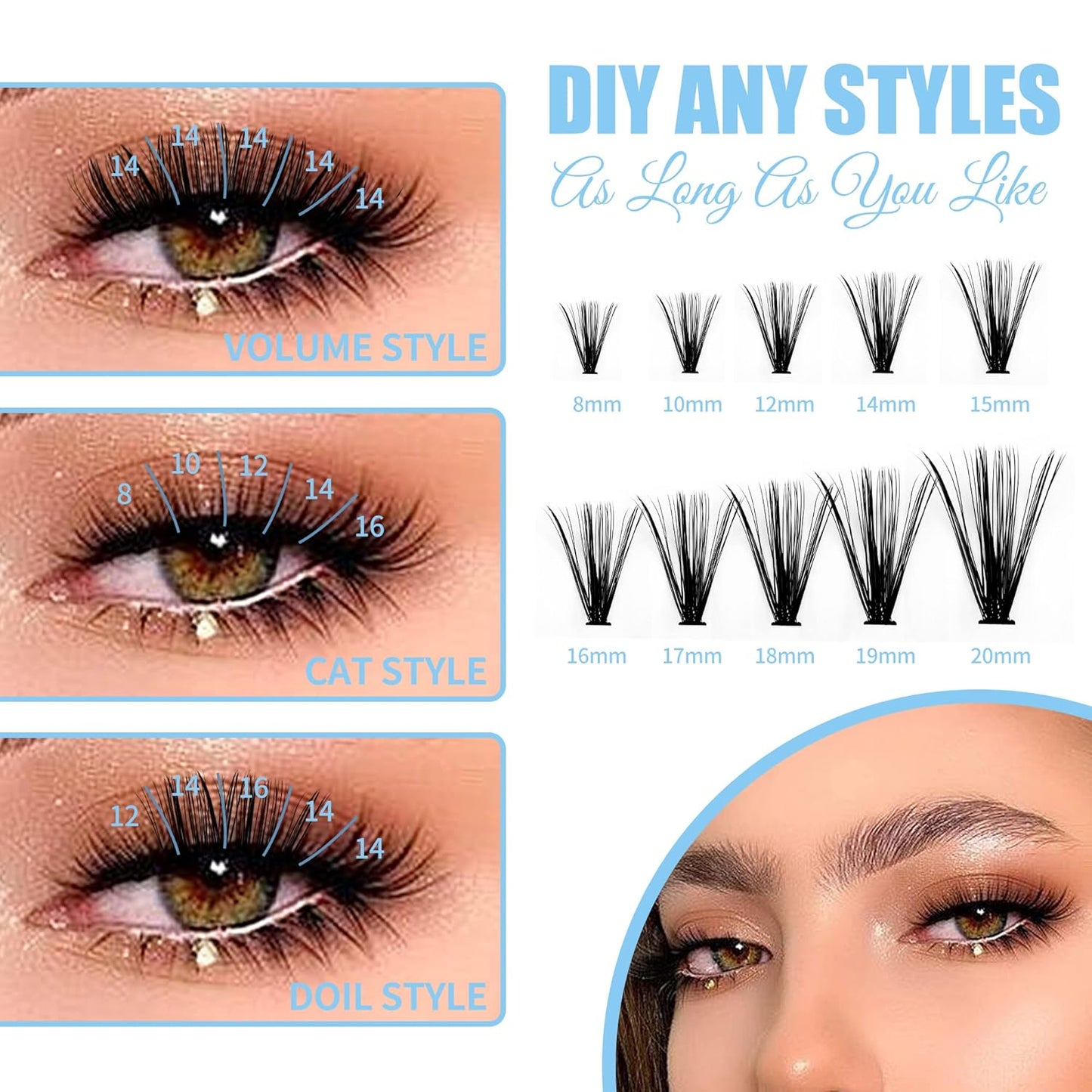Individual Lashes Large Tray 240pcs 0.07mm 10D+20P C Curl Mix 8-16mm Lash Clusters Soft&Comfortable Cluster Lashes Mink Individual Lash Clusters Mixed Tray False Eyelashes By GEMERRY