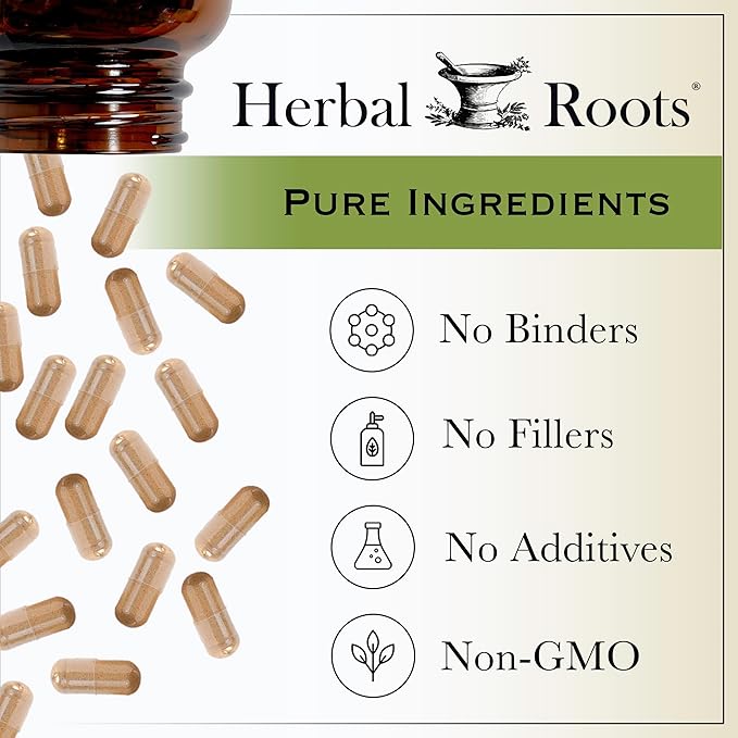 Herbal Roots Panax Ginseng | Organic Korean Ginseng Root Powder | 1000mg | High Ginsenosides for Energy & Performance | 60 Vegan Capsules