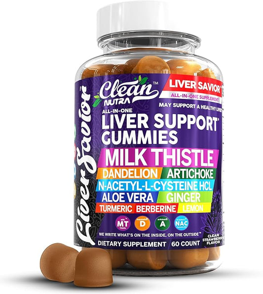 Clean Nutra Liver Cleanse Detox & Repair Gummies | Milk Thistle Gummy Liver Support Vitamins | Dandelion, Artichoke, Aloe Vera, Ginger, Berberine, Lemon, N-Acetyl-L-Cysteine, Turmeric Supplement HCL