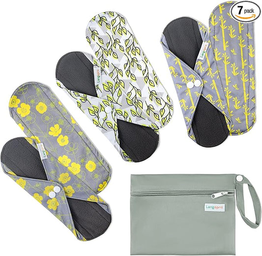 7pcs Set 1 pc Mini Wet Bag +6pcs Absorbent Reusable Sanitary Pads/Washable Cloth Menstrual Pads（Spring,S…