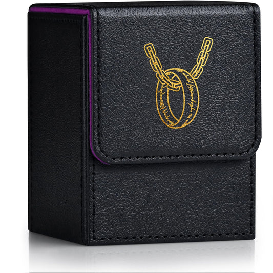 ZLCA Card Deck Box for MTG Cards with 2 Dividers, Card Storage Box Fits 100+ Single Sleeved Cards, PU Leather TCG Card Deck Case Holder for Magic Commander Yugioh (Black&Purple,Ring)