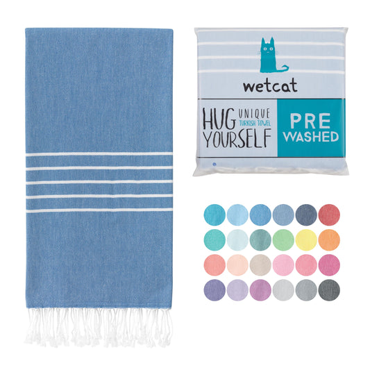 WETCAT Turkish Beach Towel Oversized 38x71 100% Cotton Sand Free Quick Dry Extra Large Light Travel Towel for Adults Beach Accessories Gifts - Royal Blue