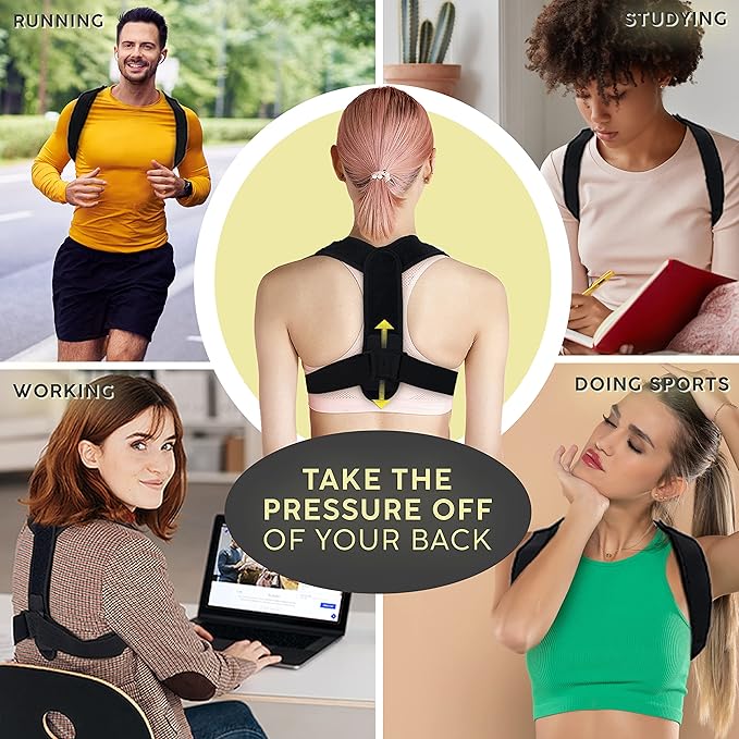 Neck Stretcher & Posture Corrector for Women and Men, FSA HSA Eligible, Cervical Traction for Spine Alignment, Adjustable Upper Back Brace & Elastic Support for Shoulder Back Pain Relief (Dark Blue)