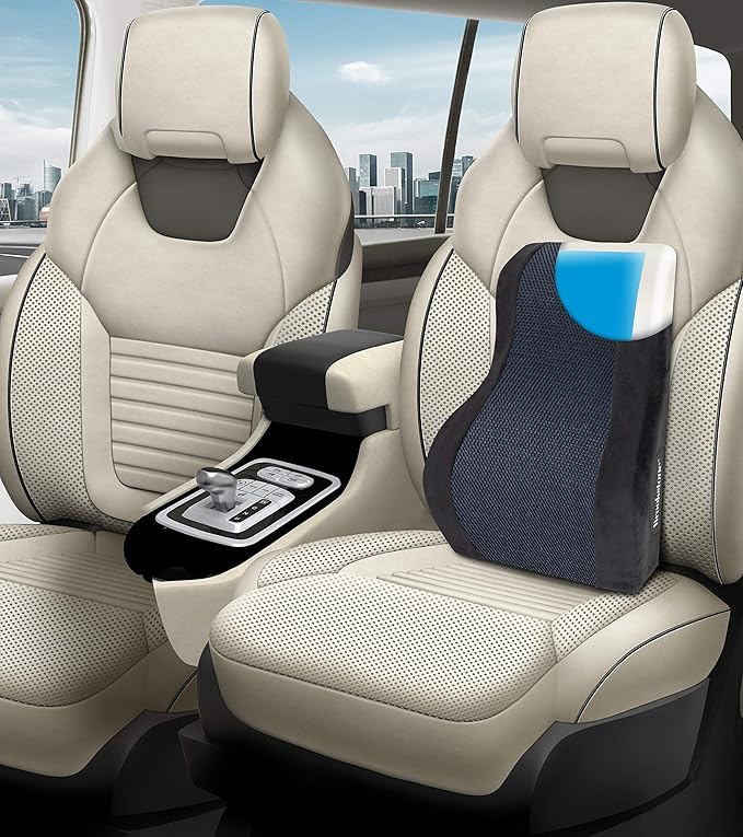 Brookstone BK1172 - Luxurious Back Support Pillow for Office Chairs and Cars, Lumbar Cushion with Premium Grade Memory Foam with Cooling Gel, Soft Plush Cover