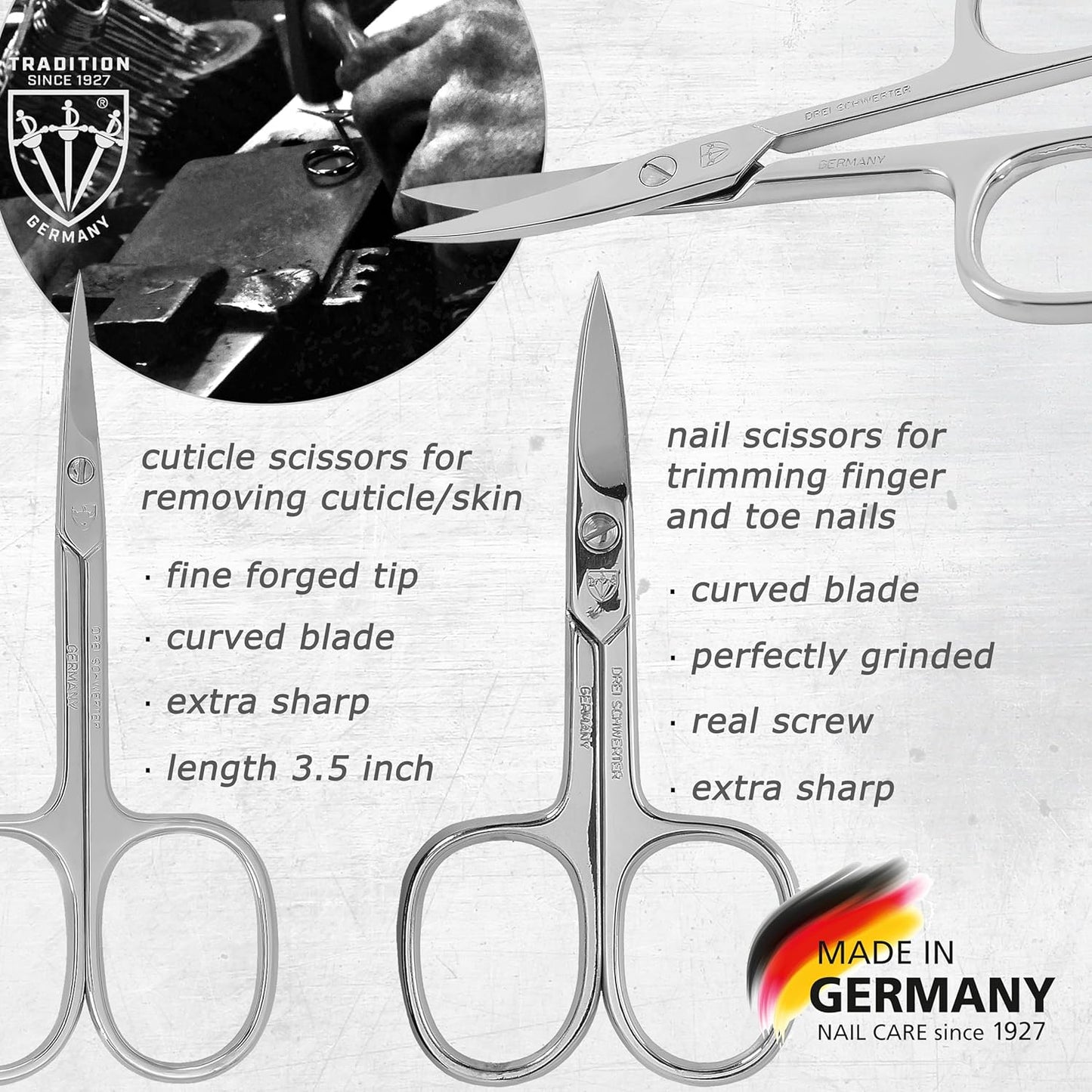 3 Swords Germany - brand quality 12 piece manicure pedicure grooming kit set for professional finger & toe nail care with black synthetic leather case - Made in Germany