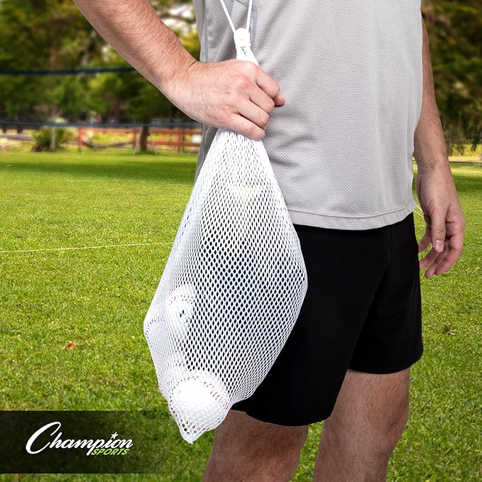 Champion Sports Mesh Equipment Bag – Heavy-Duty Nylon Drawstring Bag with Lock & ID Tag, Breathable Storage Sack for Balls, Swim Gear, Laundry & Toys, Multiple Sizes & Colors