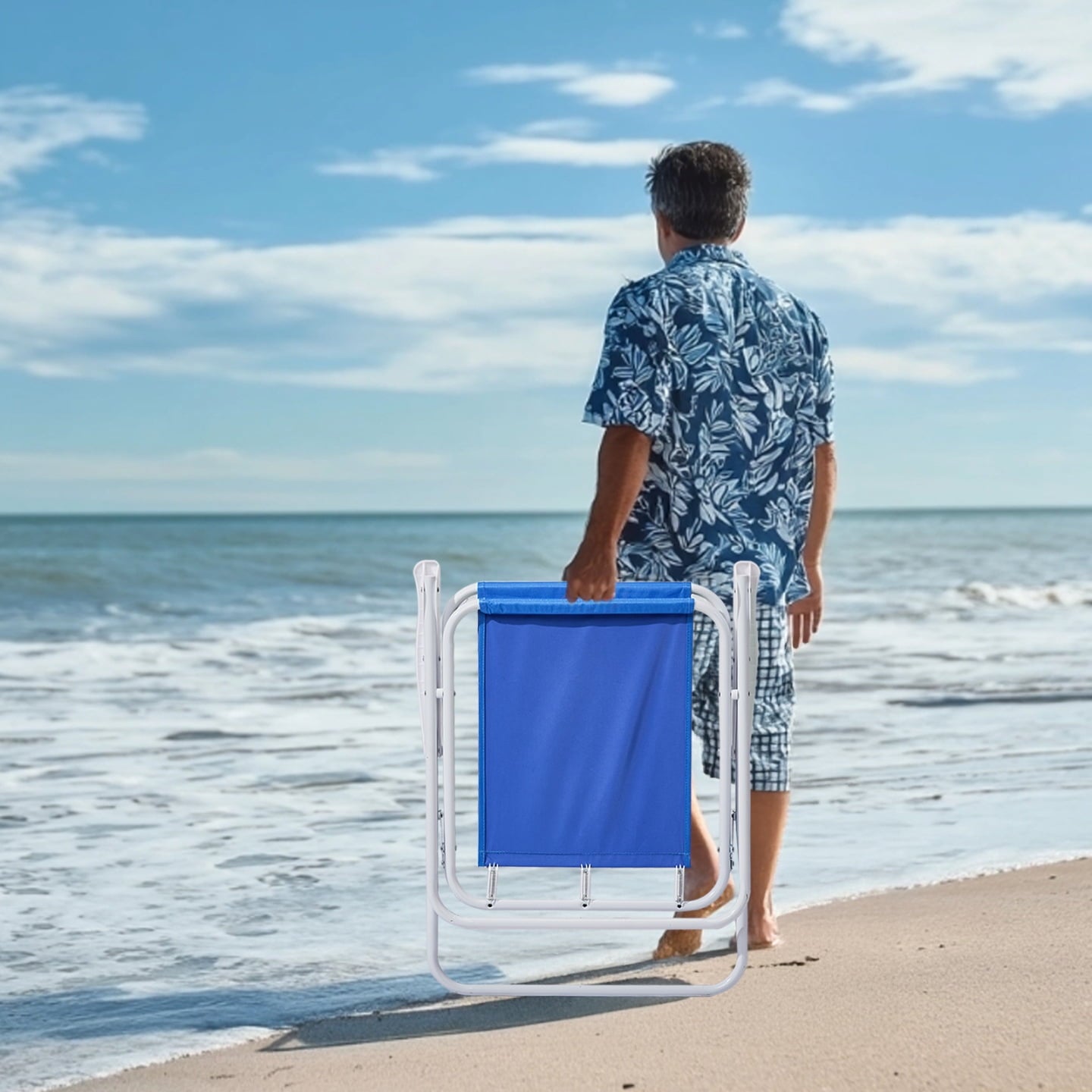 Folding Camping Chair with Adjustable Umbrella for Adults, Lightweight Portable Beach Chairs for Travel & Outdoor Activities, 265lbs Capacity, Blue