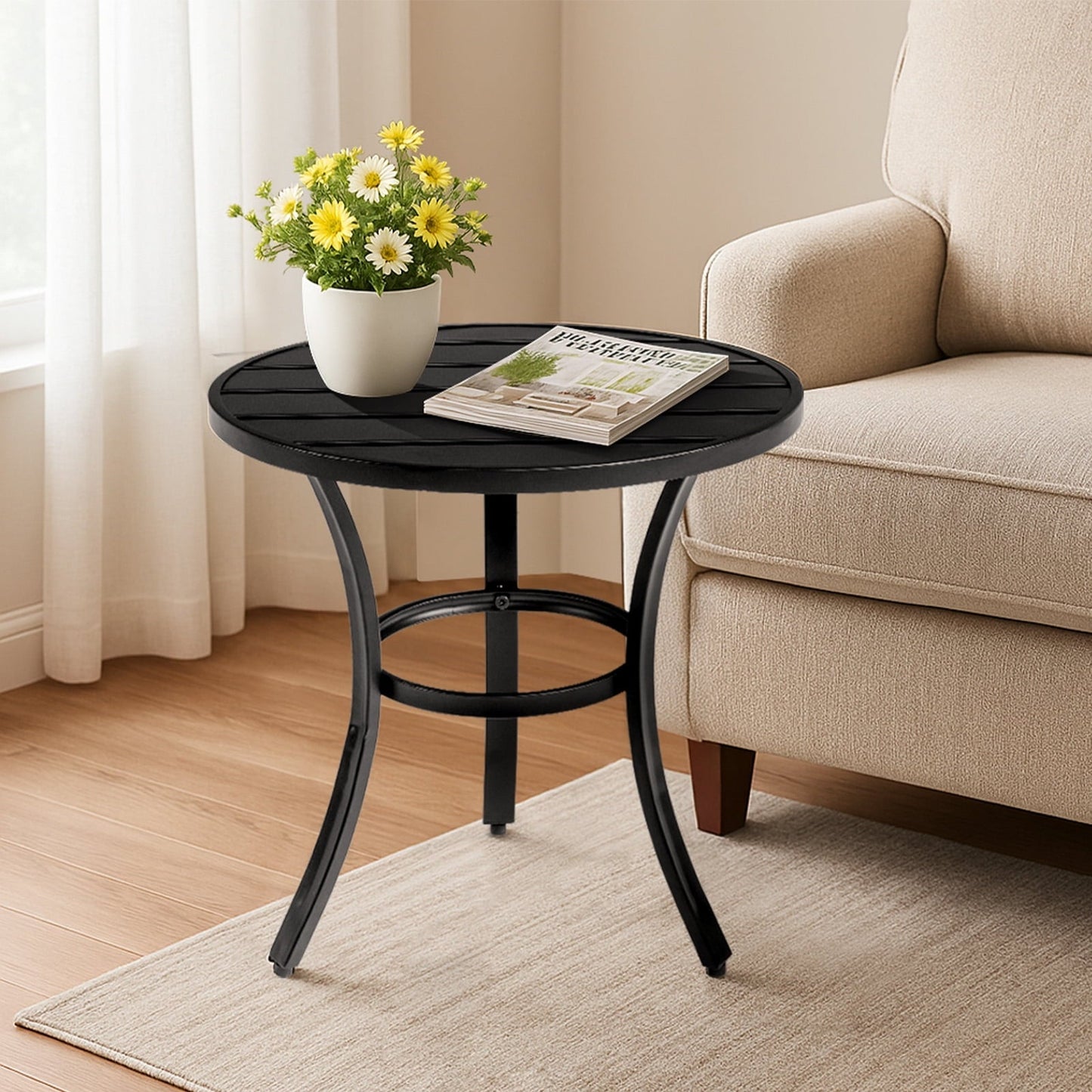 BAYUELSWU Outdoor Patio Bistro Table, 19.5 inch Round Patio Dining Table with Durable Weather-Resistant Frame for Backyard, Garden, Patio, Porch, Pool (Black)