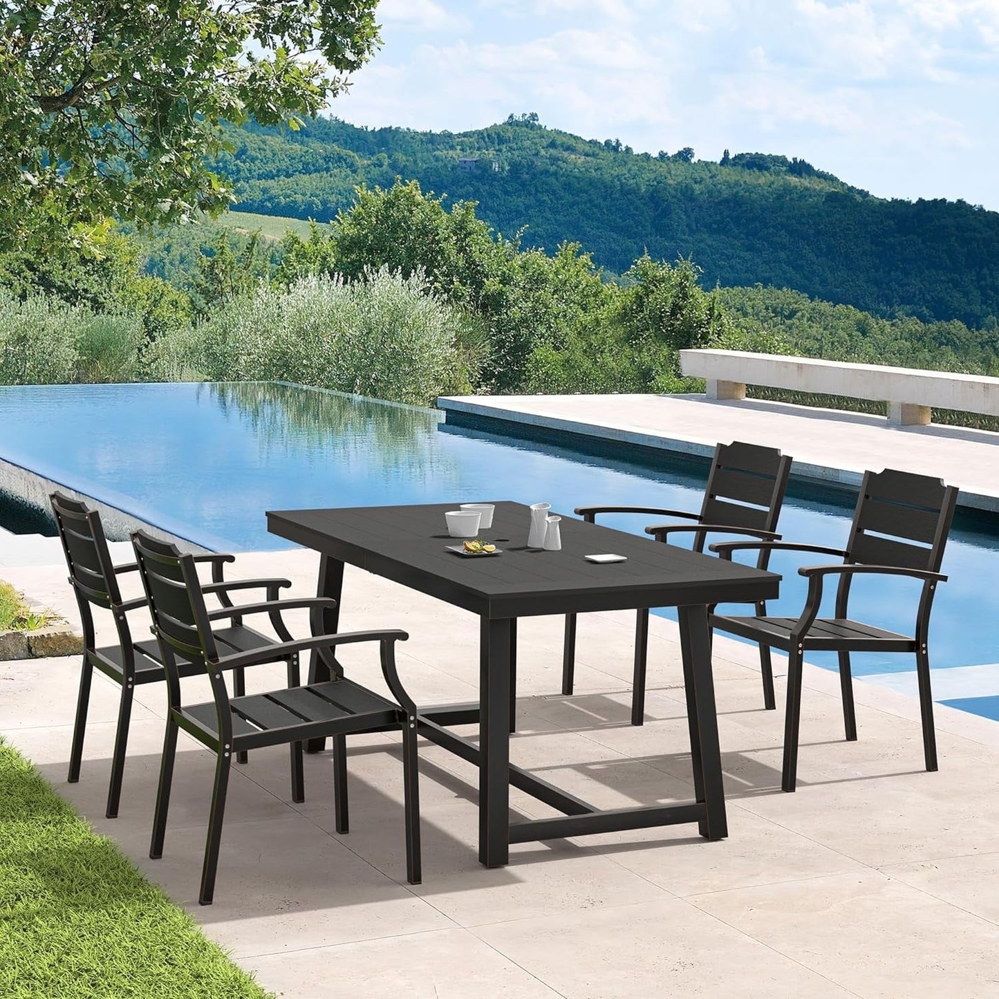 Dycanpo Outdoor Dining Chairs Set of 4,HDPS All-Weather Material Outdoor Chairs for Patio Lawn Garden, Black
