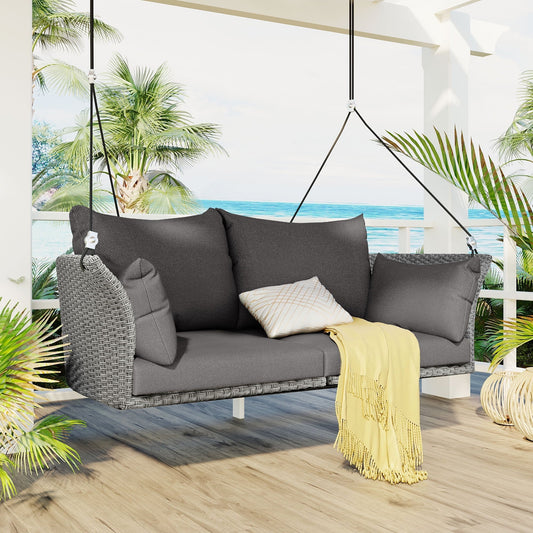 Euroco 51.9" Hanging Woven Swing Chair with Thick Cushion and Adjustable Rope, Waterproof & All-Weather Patio Hammock Chair for Porch, Balcony,